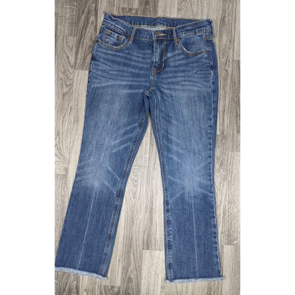 (3/$35)‎ Old Navy Size 2 Regular Whiskered Fringe Hem Cropped Denim Blue Jeans